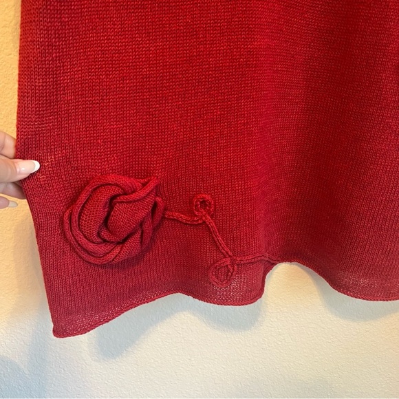 Grizas 100%Linen knit tunic sweater, loose knit, roses appliquee, 3/4 sleeves, M - Picture 10 of 12